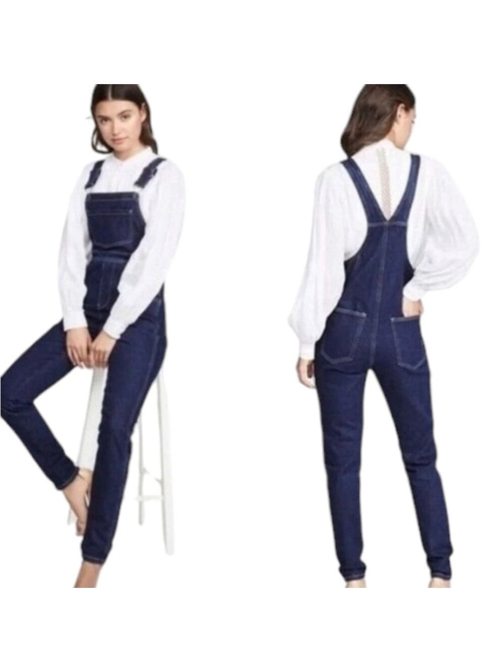 We Wore What High Rise Skinny Overall in Indigo Stretch Coveralls XS